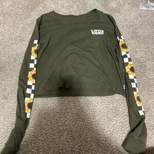 Vans Green Long Sleeve Crop Tee with Graphic Checkerboard